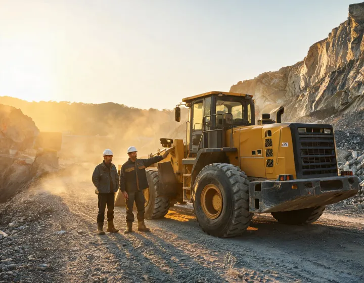 Doosan advisor and owner-operator beside wheel loader