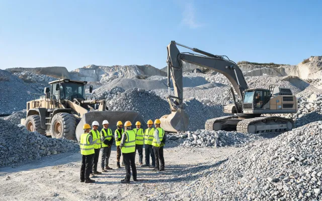 Toolbox talk at aggregate quarry