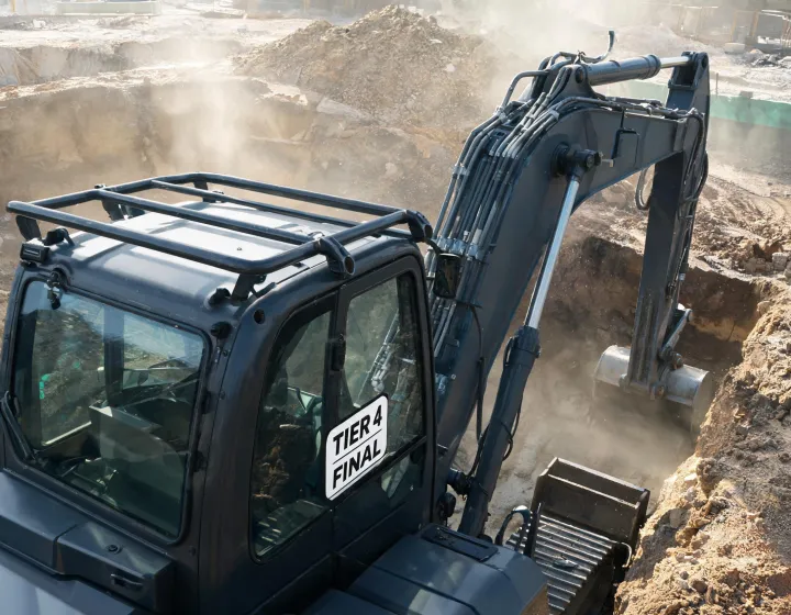 Doosan excavator boom and cab on foundation dig